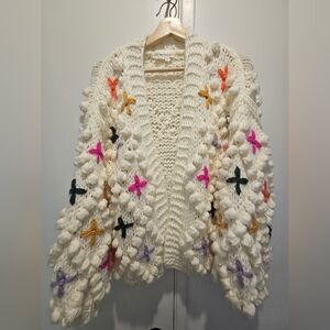 Anthropologie Chunky Knit Pom Pom Opwn Cardigan